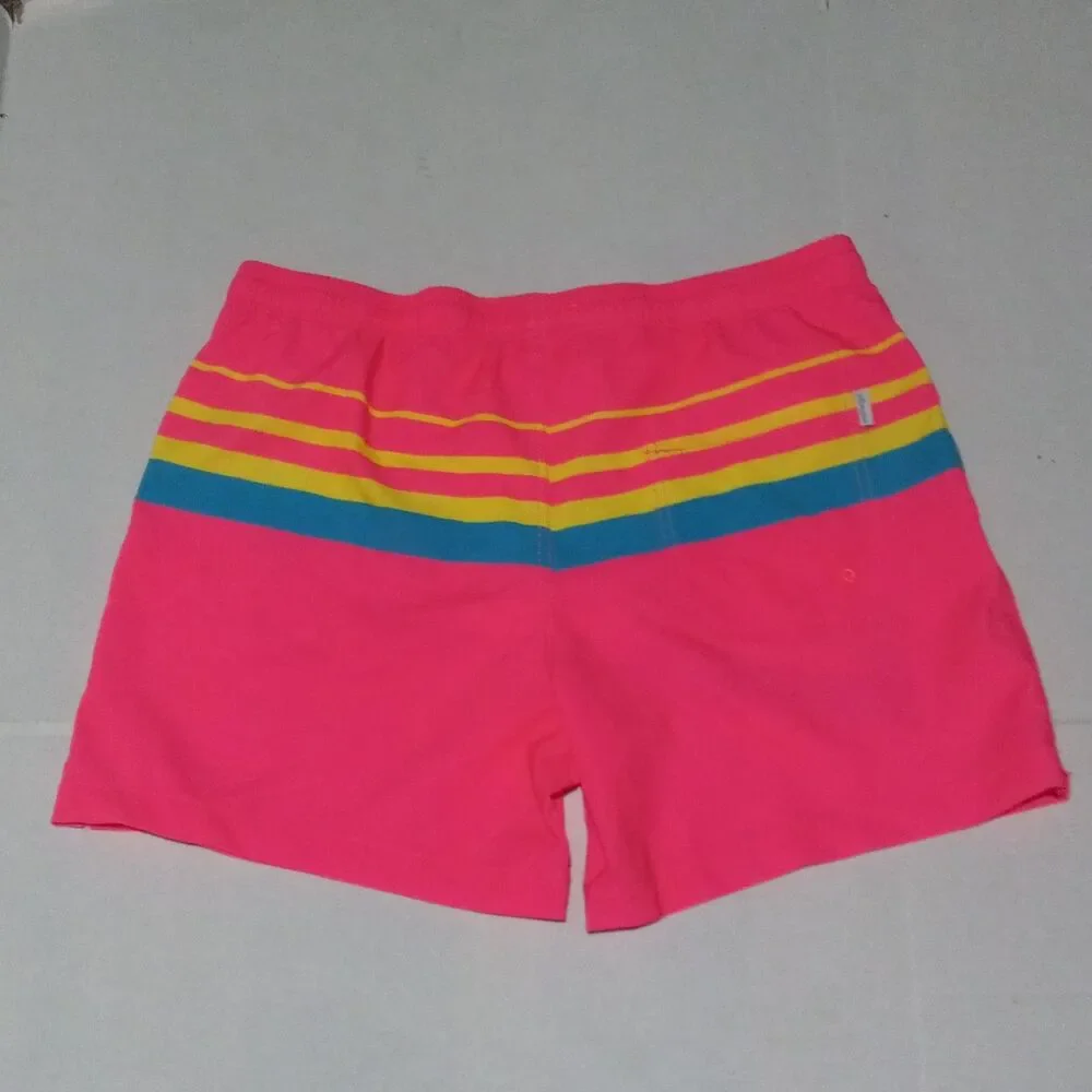 Maamgic Neon Striped Swim Trunks-Size XL-Drawstring-Elastic Waist-Mesh Brief-